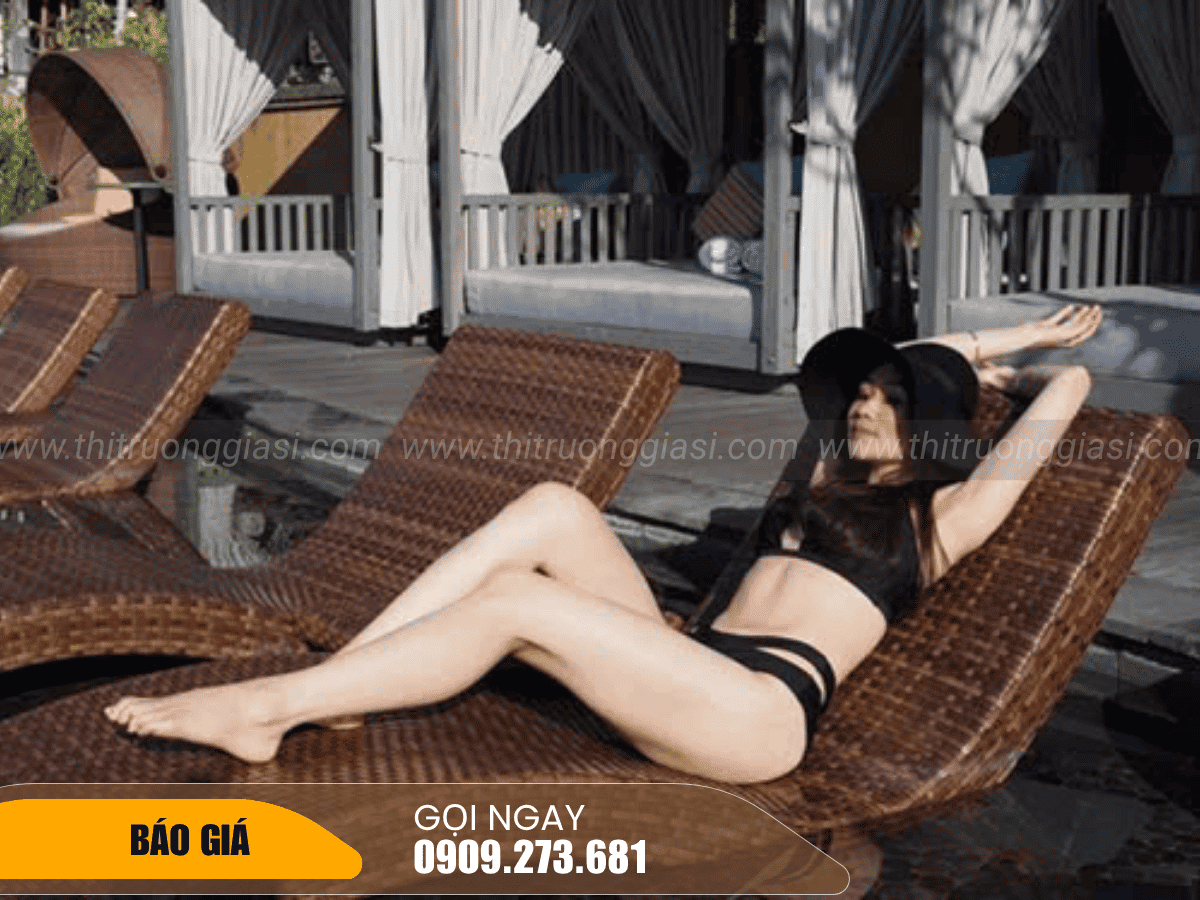 Ghế hồ bơi giả mây nâu cafe hoặc xám đá