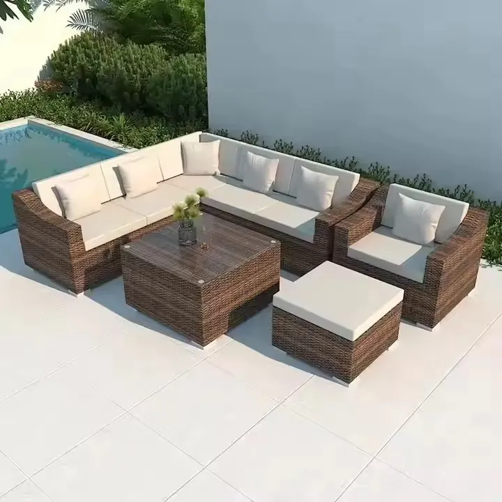 Bộ bàn ghế giả mây chữ L 3