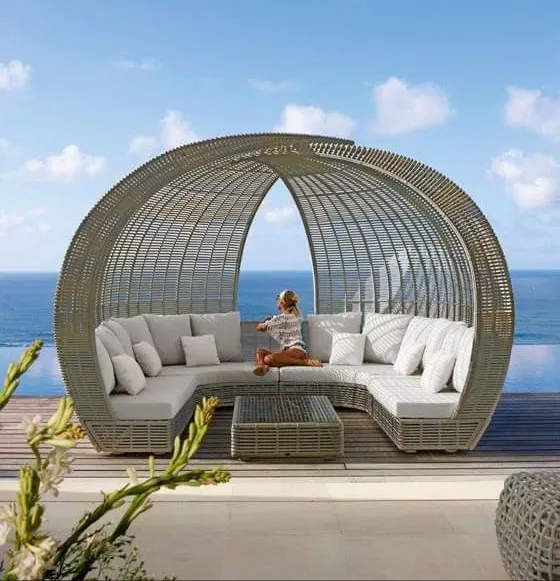 Bộ bàn ghế nhựa giả mây kèm mái che